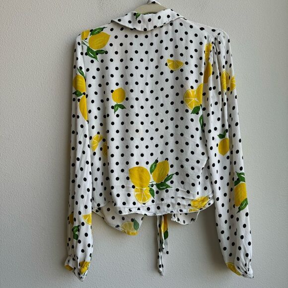 Lovers + Friends Mikayla Lemon Polka Dot Balloon Sleeve Wrap Blouse Size Small - Picture 8 of 9